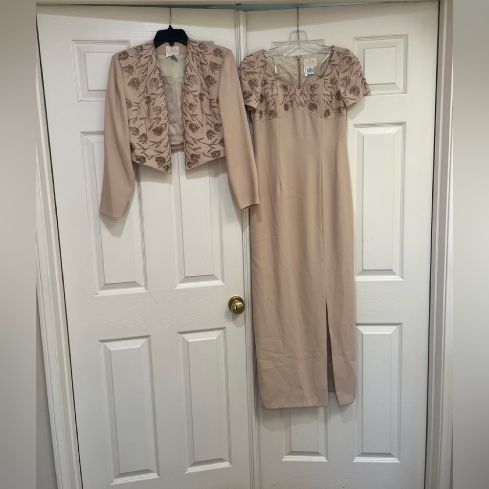 LA BELLE FASHION 2 PIECE Cream DRESS & JACKET MOTHER OF BRIDE FORMAL COAT 6